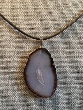 Agate Slice Pendant with Silver-Toned Setting